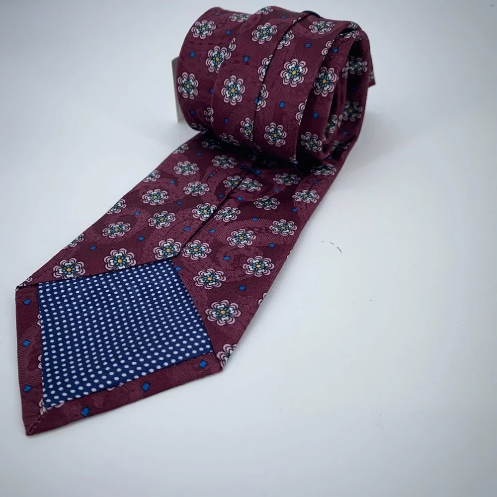 Eton Tie Mens One Size Maroon Floral‎ Silk Luxury Classic Necktie Italy Made